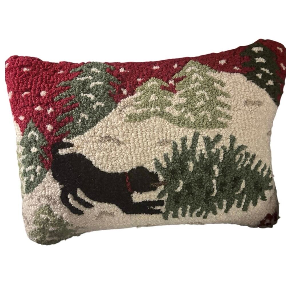 Chandler Four Corners Bringing Home the Tree Wool Pillow Black Lab Christmas